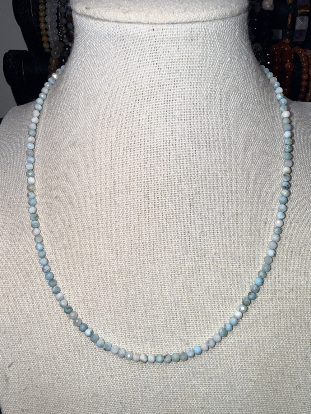 3mm Faceted Larimar Gemstone Necklace 16.5”